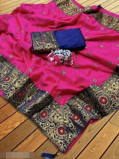 Embroidered Silk Blend Sarees with Blouse Piece