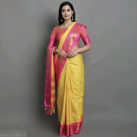 Elegant Silk Solid Saree With Blouse Piece For Women