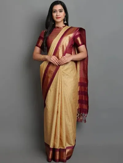 Cotton Silk Checkered Pattern Sarees With Blouse Piece