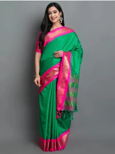 Cotton Silk Checkered Pattern Sarees With Blouse Piece