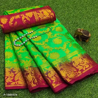 Green Silk Blend Ready to wear Jecquard Banarasi Silk With Blouse Piece