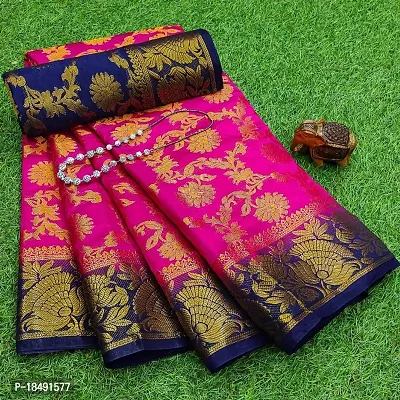 Pink Silk Blend Ready to wear Jecquard Banarasi Silk With Blouse Piece