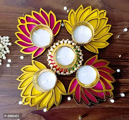 Lotus Tealight Candel Holder Set For Diwali And Party Decoration ( Set of 5)