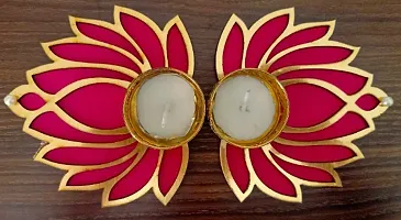 Lotus Tealight Candel Holder Set And Patch For Diwali And Party Decoration ( Set 0f 7 : 6 diya  1 patch ) )-thumb1