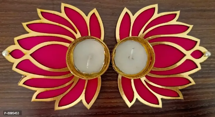 Lotus Tealight Candel Holder Set And Patch For Diwali And Party Decoration ( Set 0f 7 : 6 diya  1 patch ) )-thumb2