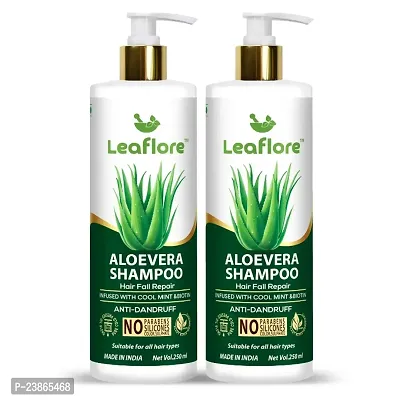 Leaflore Aloevera shampoo (Combo of 2)| Proffessional Anti-Hairfall Shampoo| 72 HRS Scalp Detox | 6-in-1 Formula | Paraben-free | Shampoo for Men  Women, Total 500ml