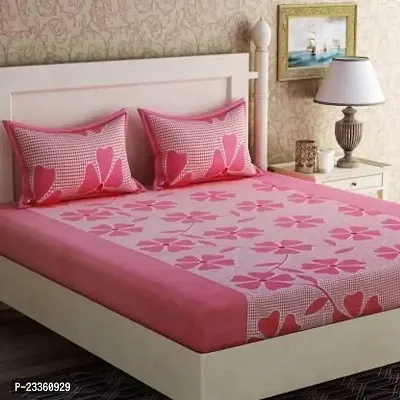 Geo Nature Cotton 144 TC, 3D Printed Pattern Double Bedsheet with 2 Pillow Covers Set for Double Bed, Queen Size, Pink