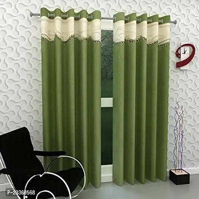 Geo Nature Eyelet Polyester 4x9 ft Long Door Curtains (Green) -Set of 2-thumb0