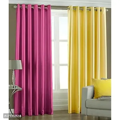 GeoNature Polyester Pink  Yellow Curtains Set of 2 Size (4x7Feet) G2CR7F-39-thumb0