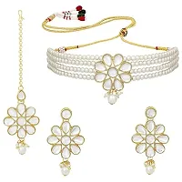 Pearl and Gold Choker Necklace Set, Floral Design (WHITE)-thumb2