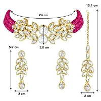 Gold Plated Jewellery Set with Kundan and Pearls, Necklace, Earrings, Maang Tikka (RANI PINK)-thumb3