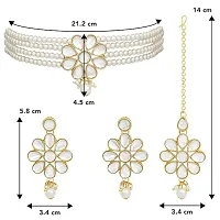 Pearl and Gold Choker Necklace Set, Floral Design (WHITE)-thumb1