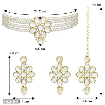 Pearl and Gold Choker Necklace Set, Floral Design (WHITE)-thumb2