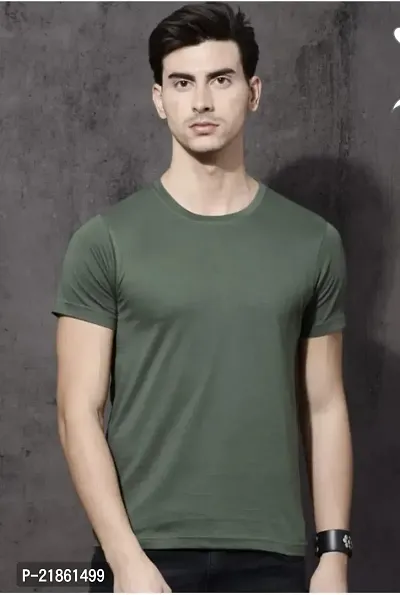 Elegant Cotton Olive Round Neck Short Sleeve T-Shirt For Men