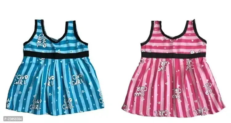 Fabulous Multicoloured Cotton Blend  Frocks For Girls Pack Of 2