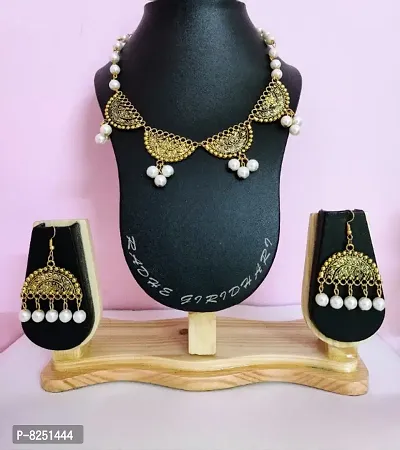 Beautiful Oxidised Golden Moti Choker Jewellery Set For Women-thumb0