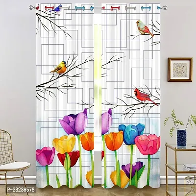 3D Flower n Birds    Digital Printed Polyester Fabric Curtains for Bed Room Kids Room Living Room; Curtain Door 7 feet ( Pack of 1 )