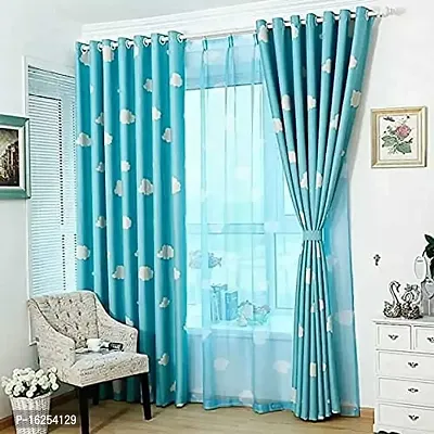 P7 3D Clouds Digital Printed Polyester Fabric Curtains for Bed Room Kids Room Living Room Color Sky Window/Door/Long Door (D.N 202)-thumb0