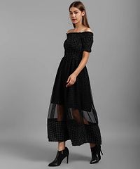 Elegant Black Polyester Self Design Maxi  Dress For Women-thumb1