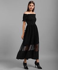 Elegant Black Polyester Self Design Maxi  Dress For Women-thumb2