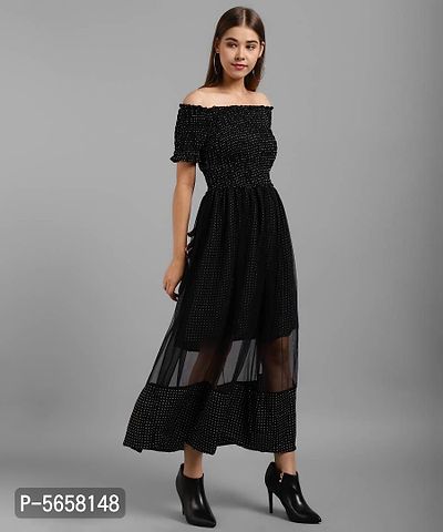 Elegant Black Polyester Self Design Maxi  Dress For Women-thumb3
