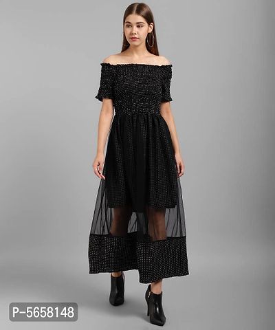 Elegant Black Polyester Self Design Maxi  Dress For Women-thumb0