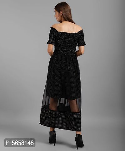 Elegant Black Polyester Self Design Maxi  Dress For Women-thumb4