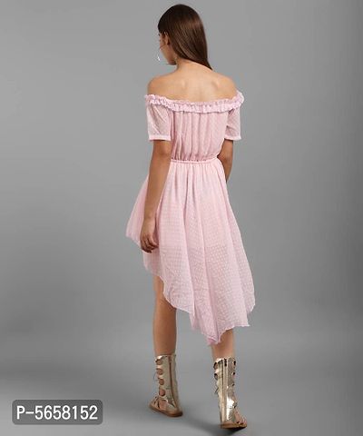 Elegant Pink Chiffon Self Design Mini Dress For Women-thumb2