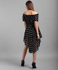 Elegant Black Chiffon Polka Dot Print Mini Dress For Women-thumb3