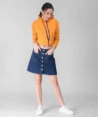 Stylish Yellow Solid Fleece Full Sleeve Crop Hooded Sweatshirt For Women-thumb4