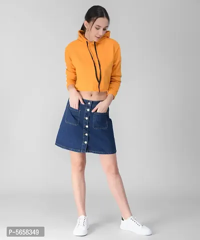 Stylish Yellow Solid Fleece Full Sleeve Crop Hooded Sweatshirt For Women-thumb5