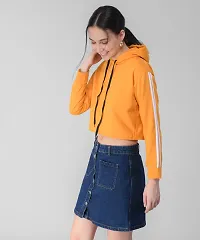 Stylish Yellow Solid Fleece Full Sleeve Crop Hooded Sweatshirt For Women-thumb1