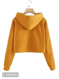 Stylish Yellow Solid Fleece Full Sleeve Crop Hooded Sweatshirt For Women-thumb1
