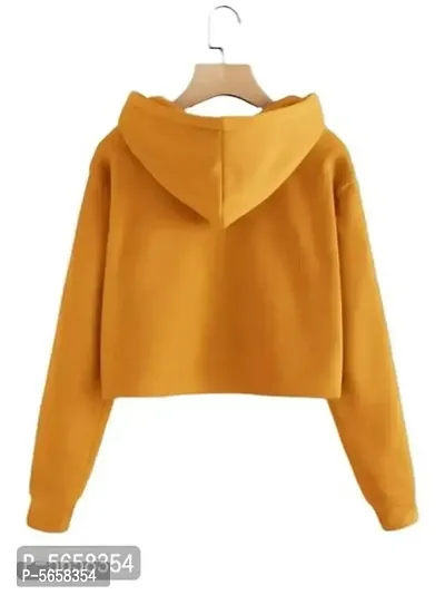Stylish Yellow Solid Fleece Full Sleeve Crop Hooded Sweatshirt For Women-thumb2