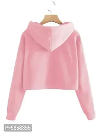Stylish Pink Solid Fleece Full Sleeve Crop Hooded Sweatshirt For Women-thumb1