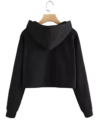 Stylish Black Solid Fleece Full Sleeve Crop Hooded Sweatshirt For Women-thumb1