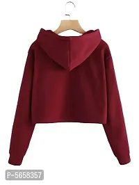 Stylish Maroon Solid Fleece Full Sleeve Crop Hooded Sweatshirt For Women-thumb1