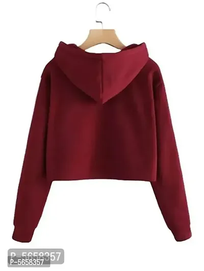 Stylish Maroon Solid Fleece Full Sleeve Crop Hooded Sweatshirt For Women-thumb2