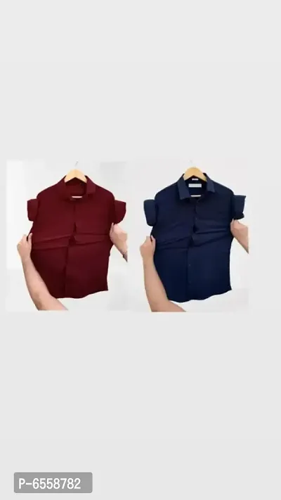 Stylish Lycra Solid Casual Shirt For Men- Pack Of 2-thumb0