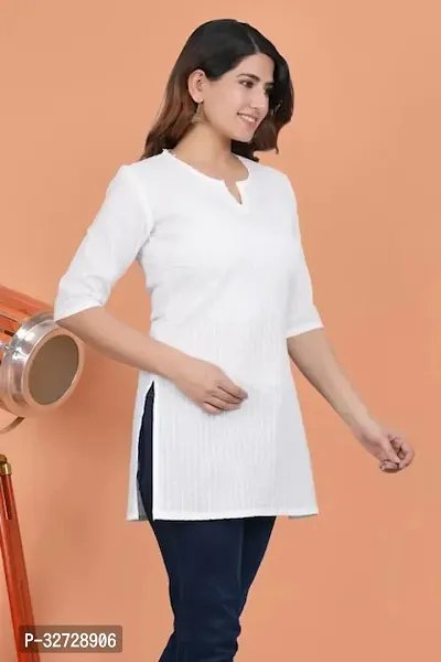 Beautiful Cotton White Solid Short Kurta For Women-thumb0