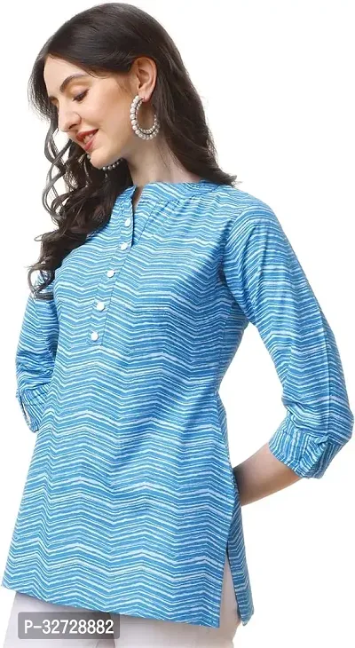 Beautiful Cotton Blue Printed Short Kurta For Women