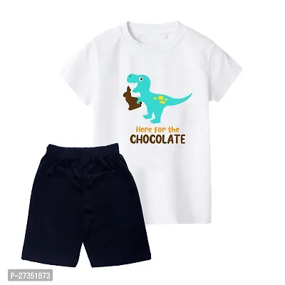 Fabulous White Cotton Blend Printed T-Shirts with Shorts Set For Kids-thumb0