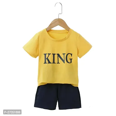 Fabulous Yellow Cotton Blend Printed T-Shirts with Shorts Set For Kids-thumb0