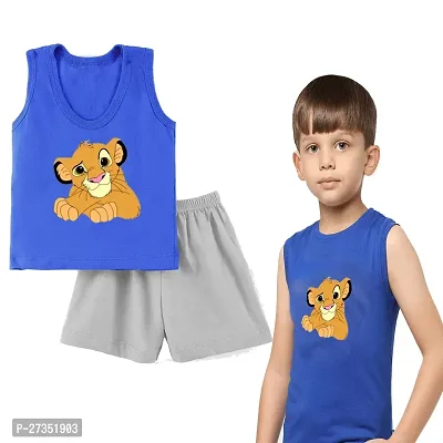 Fabulous Blue Cotton Blend Printed T-Shirts with Shorts Set For Kids-thumb0