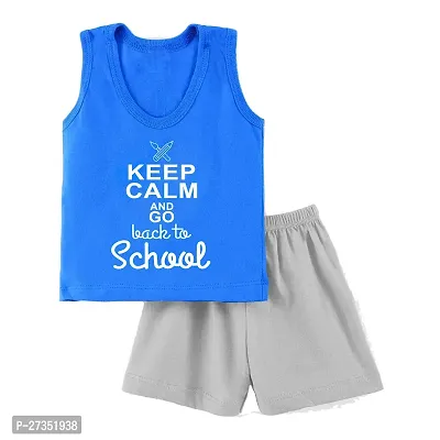 Fabulous Blue Cotton Blend Printed T-Shirts with Shorts Set For Kids