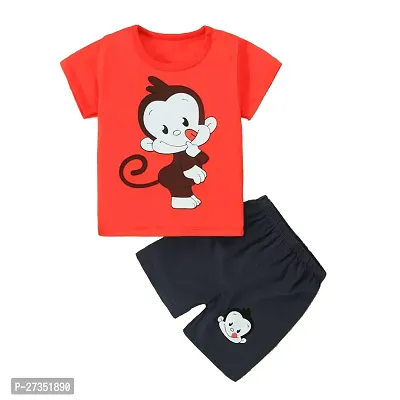 Fabulous Red Cotton Blend Printed T-Shirts with Shorts Set For Kids-thumb0