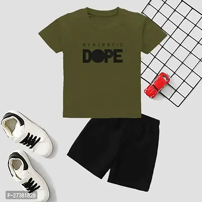 Stylish Green Cotton Blend Printed T-Shirts With Shorts Clothing Set For Boys And Girls-thumb0