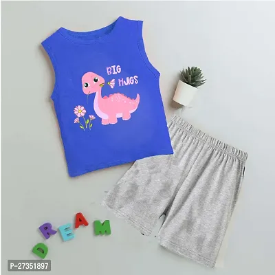 Fabulous Blue Cotton Blend Printed T-Shirts with Shorts Set For Kids