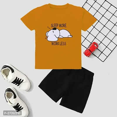 Fabulous Yellow Cotton Blend Printed T-Shirts with Shorts Set For Kids