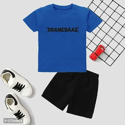 Fabulous Blue Cotton Blend Printed T-Shirts with Shorts Set For Kids-thumb0